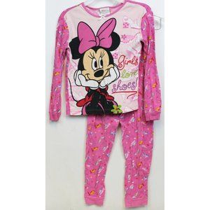 Disney Store Girls Sz 12 Pink Minnie Mouse PJs 2pc Set  Long Sleeve Top & Pants